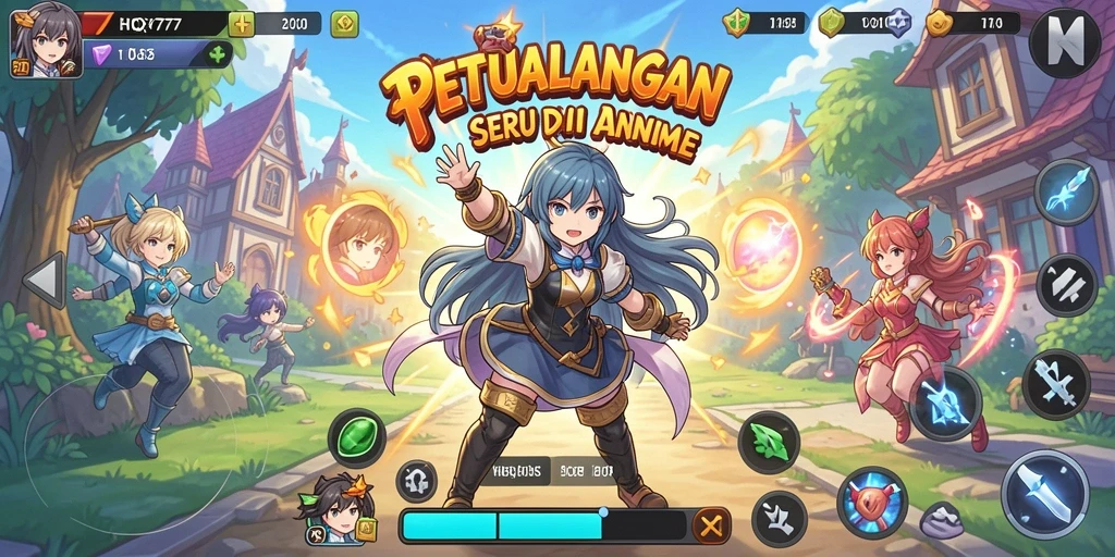 Tampilan gameplay HQ777 dengan karakter anime yang menawan.