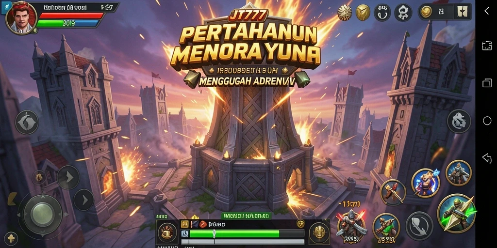 Screenshot gameplay JT777 dengan aksi menara yang mendebarkan.