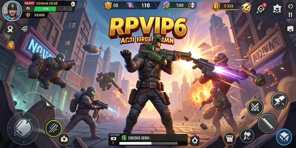 Screenshot gameplay RPVIP6 menunjukkan aksi mendebarkan dan karakter berani.