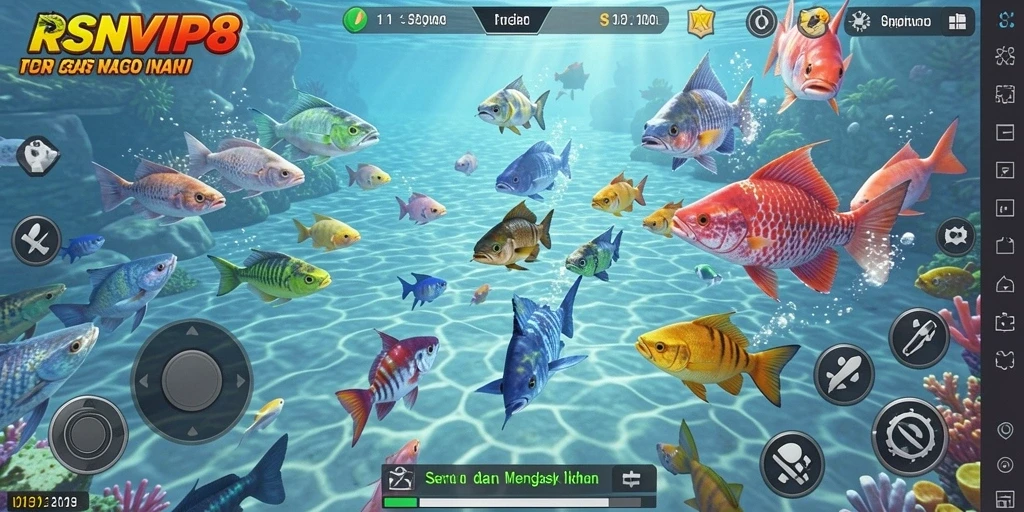 Screenshot RSNVIP8 menampilkan aksi menembak ikan yang seru.